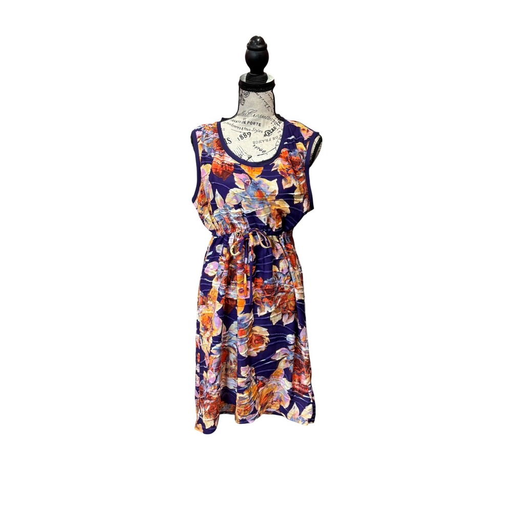 Simply‎ Vera Vera Wang Womens Purple Floral Sleeveless Drawstring Waist Dress L